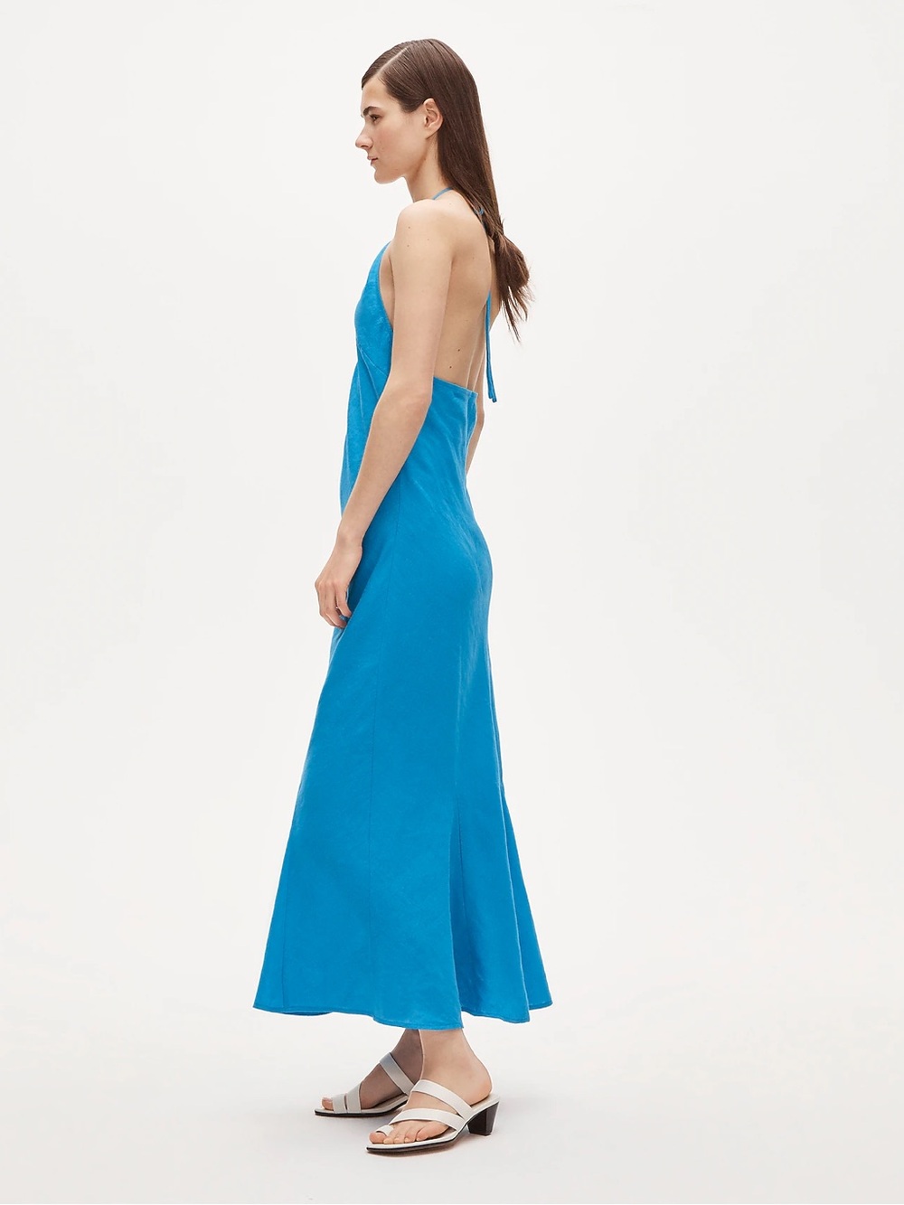 NWT J.Crew V-Neck Halter Midi Dress Saffron Linen Blue Size 6